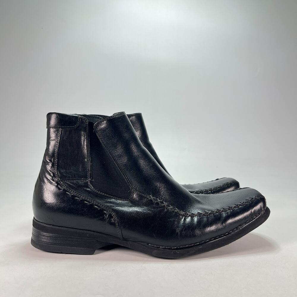 Steve Madden Loadyr Black Leather Side Zip Ankle Dress Boots Toe Men's Size 7.5